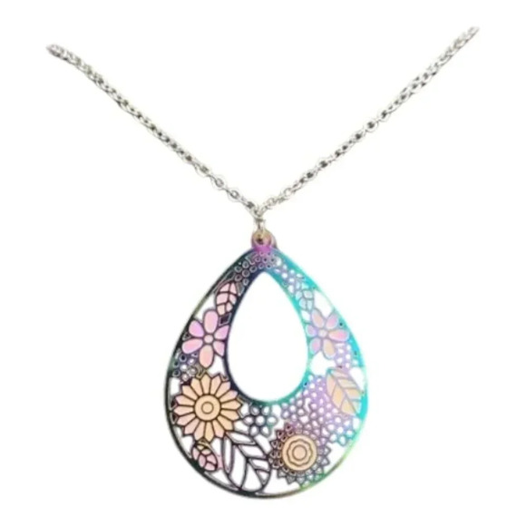 Iridescent Flower Earrings with Floral Teardrop Necklace Set - Picture 3 of 12